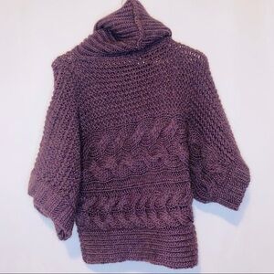 Entracte Alpaca Chunky Knit Turtleneck Poncho Purple Oversized Sweater Size M